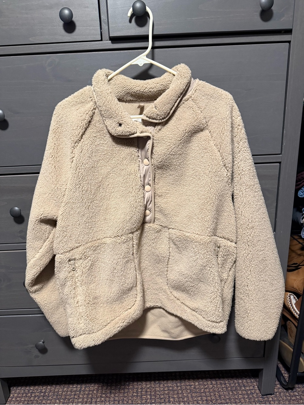 Lou & Grey Taupe Sherpa Snap-Front Pullover